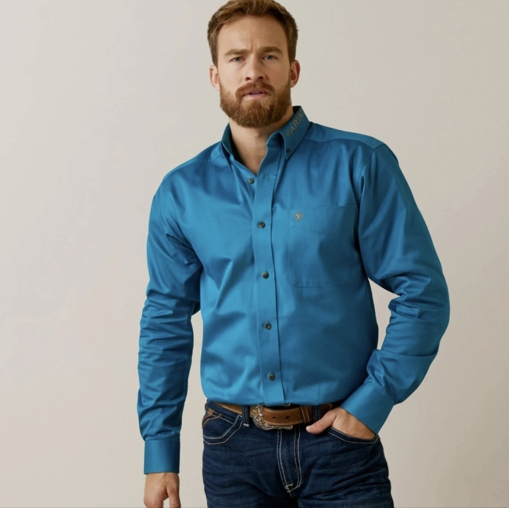 Ariat Solid Teal Turquoise Button Down Shirt Mens… - image 1